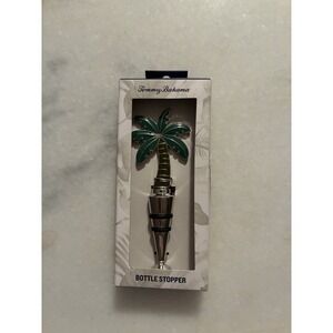 Tommy Bahama Palm Tree Metal Bottle Stopper Green Silver Modern Hand Wash Only